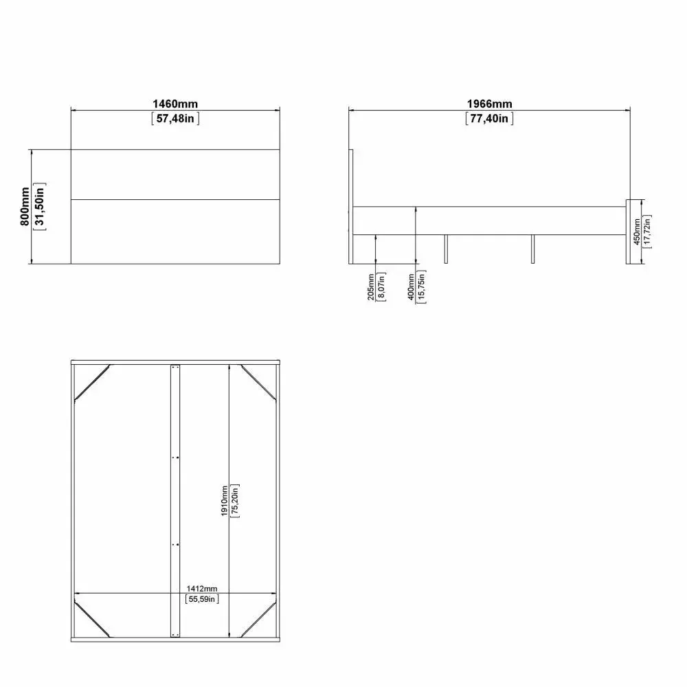 Cama matrimonial Naia roble 146 x 196,6 x 80 cm