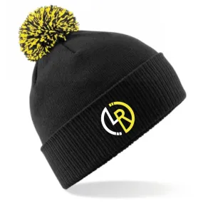 Gorro Pompon - Negro Amarillo LR Circular Blanco Amarillo